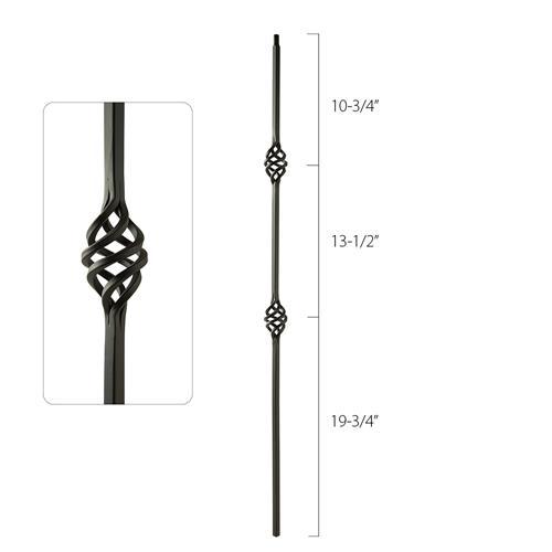 Steel Tube Spindle - 1/2 in. Square Series With Dowel Top - Double Basket (Discount Metal Balusters America)
