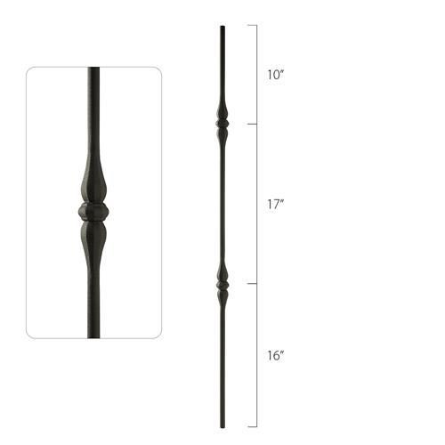 Steel Tube Spindles - 9/16 in. Round Series - Hammered Double Collar (Discount Metal Balusters America)