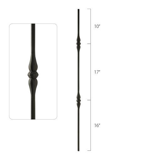 Steel Tube Spindles - 9/16 in. Round Series - Hammered Double Collar (Discount Metal Balusters America)