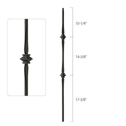 Steel Tube Spindles - 1/2 in. Square Series With Dowel Top - Double Collar (Discount Metal Balusters America)
