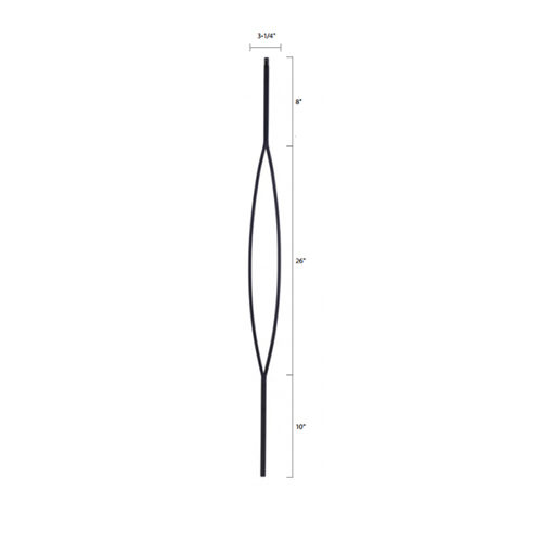 Steel Tube Spindle - Geometric 1/2" Square Series With Dowel Top - Single Feature (Discount Metal Balusters America)